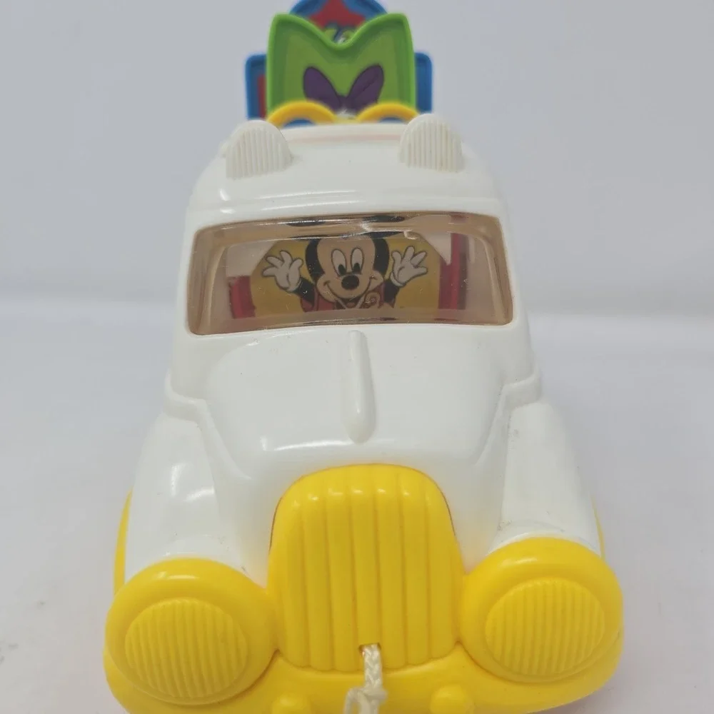 MICKEY MOUSE PULL STRING CAR Toy Minnie Donald Pop Up DISNEY Vintage